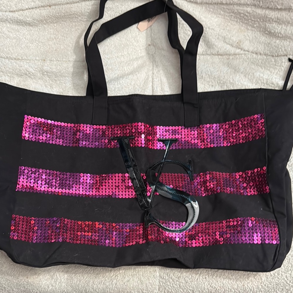 Victoria's Secret Black Tote with Pink Sequins